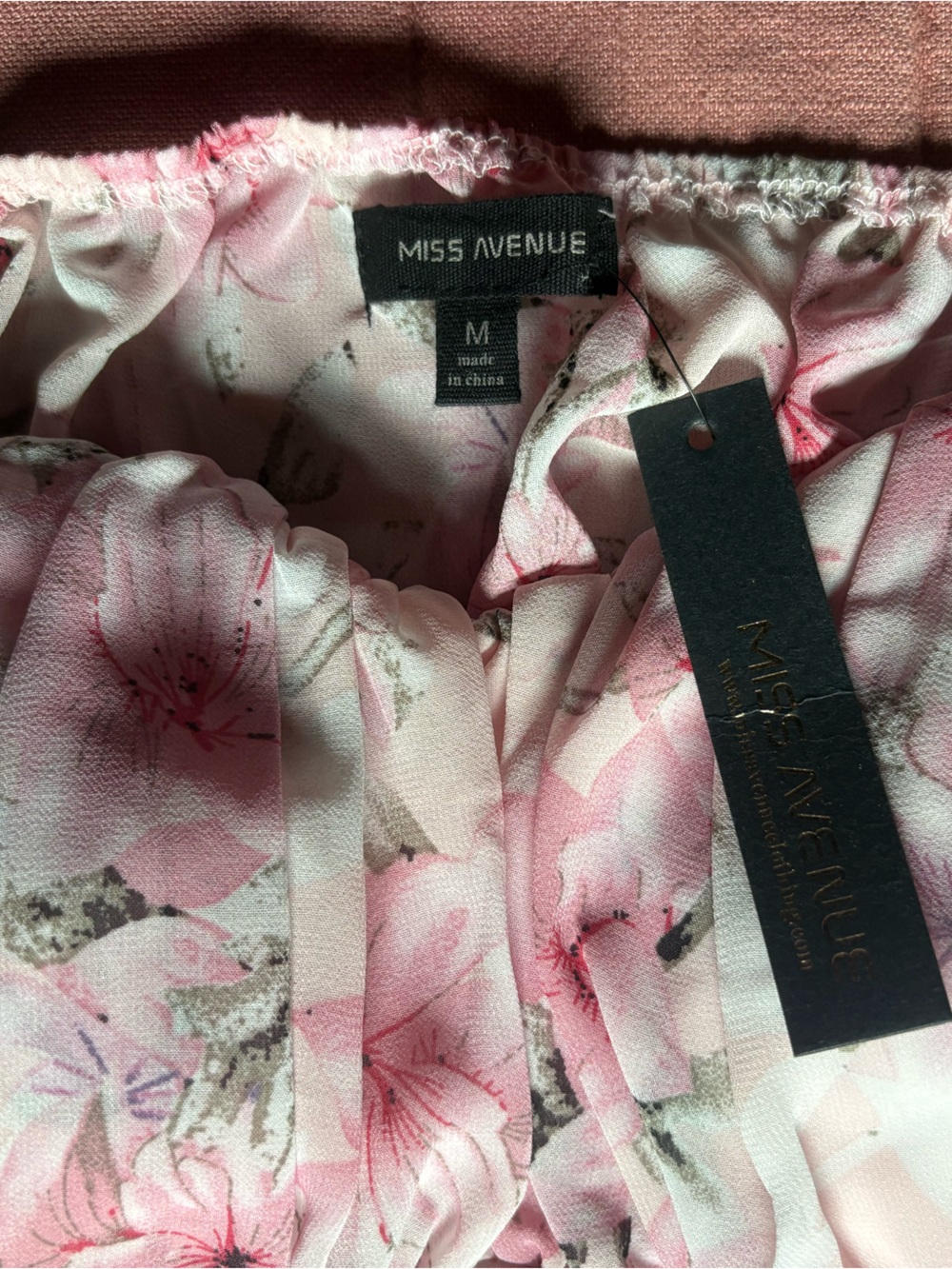 Miss Avenue Pink Floral Tie-Front Puff Sleeve Crop Top- Size M - Picture 6 of 9